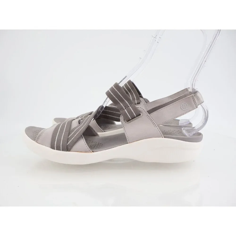 Bzees Women's Chance Sandal Sz 11 Low Wedge Strappy Gray Fabric Comfy Slingback